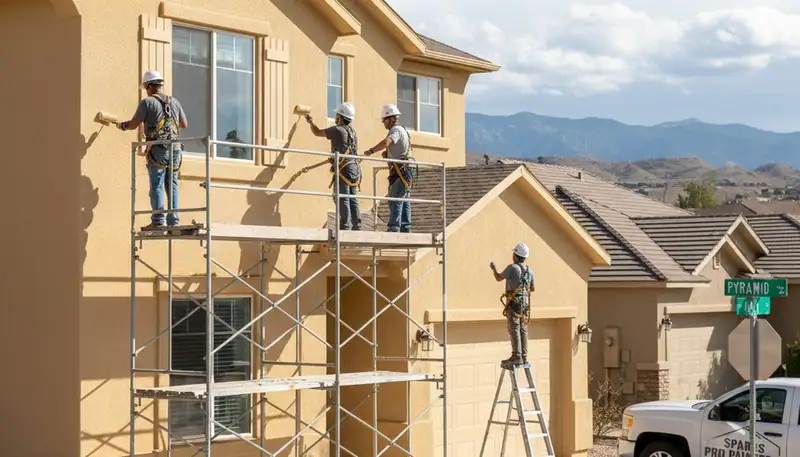 Painter in Reno, NV preparing a home exterior for professional painting service