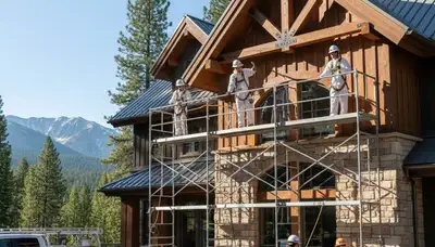 Professional painters in Reno, NV preparing a home exterior for painting